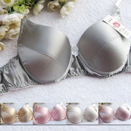 100% silk Bra Comfort Silk Wireless Non Summer Lady Underwear Gather Fat B Cup Bra - CLICK TIK