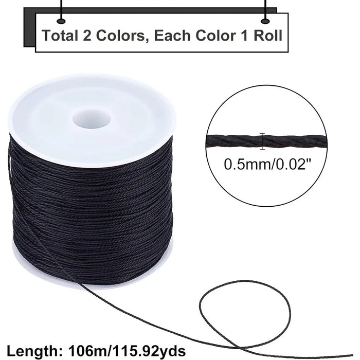 2 Rolls Waxed Polyester Thread Cord 0.5mm Bracelet Thread Beading String 116 Yards per Roll Spool for Jewelry Making and Macrame - CLICK TIK