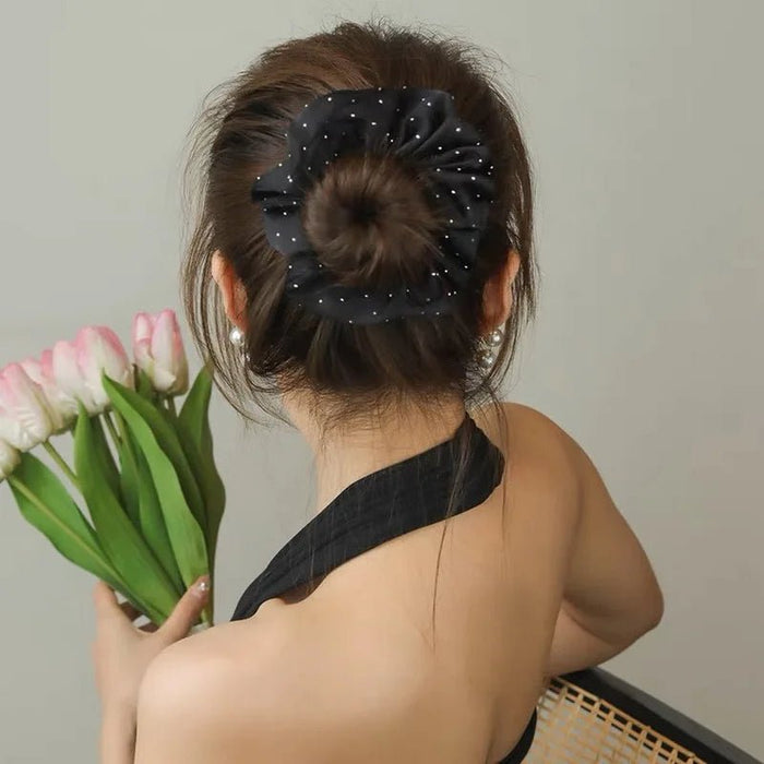 2023 Women Fashion Silk Scrunchie With Rhinestones Elastic Satin Hair Band Girls Big Hair Tie Balck Crunchy For Hair Accessories - CLICK TIK
