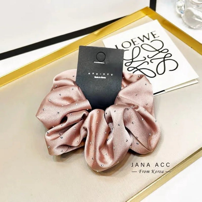 2023 Women Fashion Silk Scrunchie With Rhinestones Elastic Satin Hair Band Girls Big Hair Tie Balck Crunchy For Hair Accessories - CLICK TIK