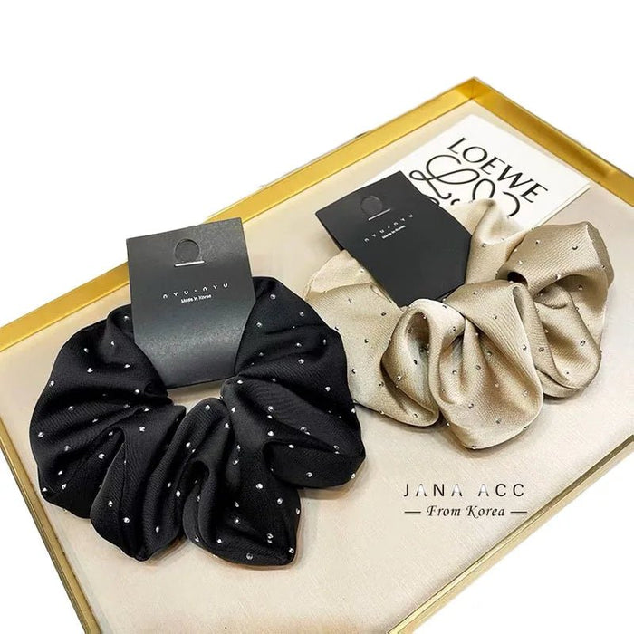 2023 Women Fashion Silk Scrunchie With Rhinestones Elastic Satin Hair Band Girls Big Hair Tie Balck Crunchy For Hair Accessories - CLICK TIK