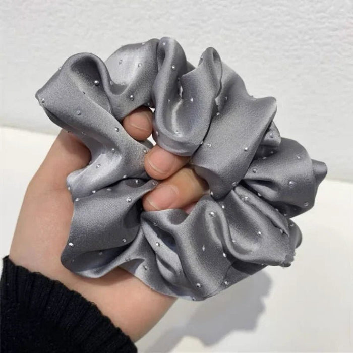 2023 Women Fashion Silk Scrunchie With Rhinestones Elastic Satin Hair Band Girls Big Hair Tie Balck Crunchy For Hair Accessories - CLICK TIK