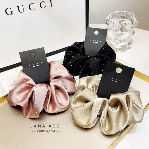 2023 Women Fashion Silk Scrunchie With Rhinestones Elastic Satin Hair Band Girls Big Hair Tie Balck Crunchy For Hair Accessories - CLICK TIK
