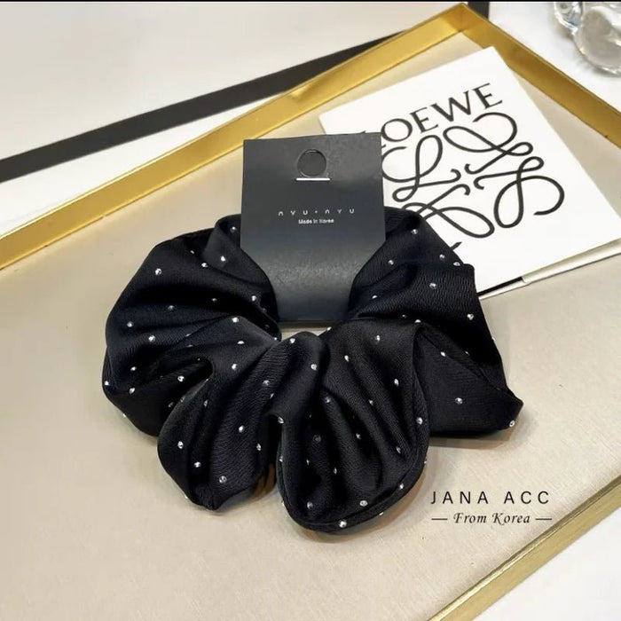 2023 Women Fashion Silk Scrunchie With Rhinestones Elastic Satin Hair Band Girls Big Hair Tie Balck Crunchy For Hair Accessories - CLICK TIK