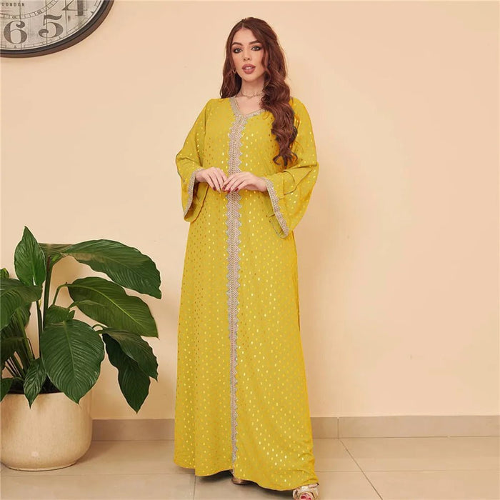 2024 Fashion Autumn Muslim Women Long Dress Hot Drilling Kaftan Dubai Maxi Robe Middle East Turkey Arabic Abaya Islamic Ramadan - CLICK TIK