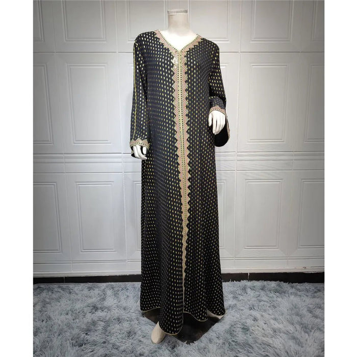2024 Fashion Autumn Muslim Women Long Dress Hot Drilling Kaftan Dubai Maxi Robe Middle East Turkey Arabic Abaya Islamic Ramadan - CLICK TIK