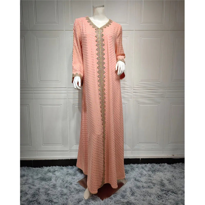 2024 Fashion Autumn Muslim Women Long Dress Hot Drilling Kaftan Dubai Maxi Robe Middle East Turkey Arabic Abaya Islamic Ramadan - CLICK TIK