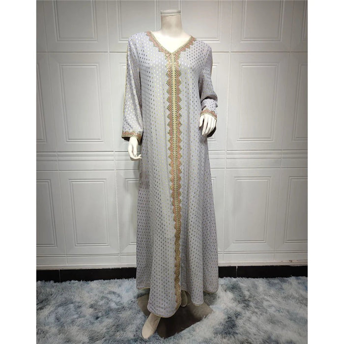 2024 Fashion Autumn Muslim Women Long Dress Hot Drilling Kaftan Dubai Maxi Robe Middle East Turkey Arabic Abaya Islamic Ramadan - CLICK TIK
