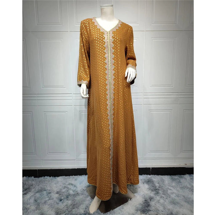 2024 Fashion Autumn Muslim Women Long Dress Hot Drilling Kaftan Dubai Maxi Robe Middle East Turkey Arabic Abaya Islamic Ramadan - CLICK TIK