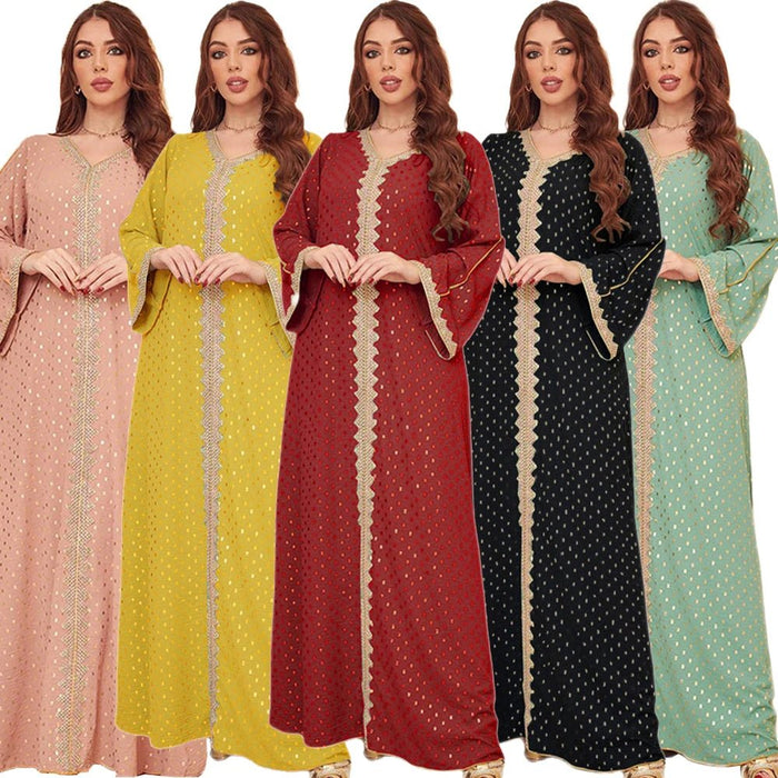 2024 Fashion Autumn Muslim Women Long Dress Hot Drilling Kaftan Dubai Maxi Robe Middle East Turkey Arabic Abaya Islamic Ramadan - CLICK TIK