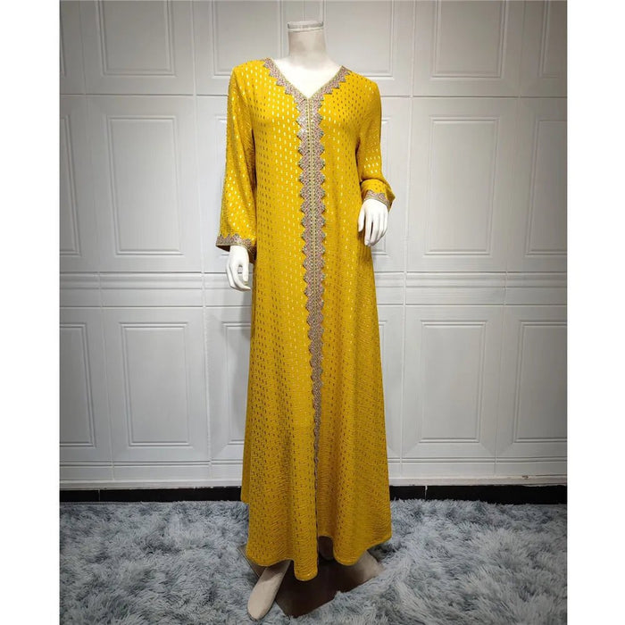2024 Fashion Autumn Muslim Women Long Dress Hot Drilling Kaftan Dubai Maxi Robe Middle East Turkey Arabic Abaya Islamic Ramadan - CLICK TIK