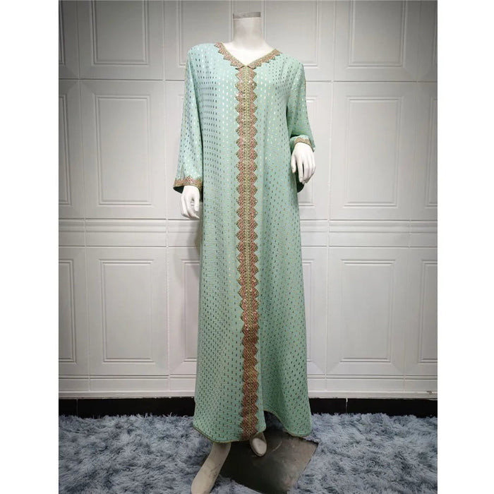 2024 Fashion Autumn Muslim Women Long Dress Hot Drilling Kaftan Dubai Maxi Robe Middle East Turkey Arabic Abaya Islamic Ramadan - CLICK TIK