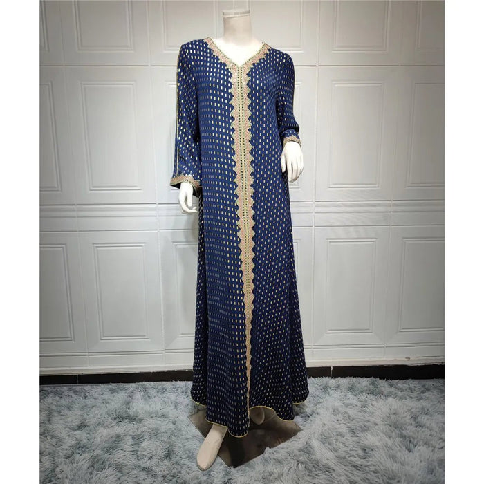 2024 Fashion Autumn Muslim Women Long Dress Hot Drilling Kaftan Dubai Maxi Robe Middle East Turkey Arabic Abaya Islamic Ramadan - CLICK TIK