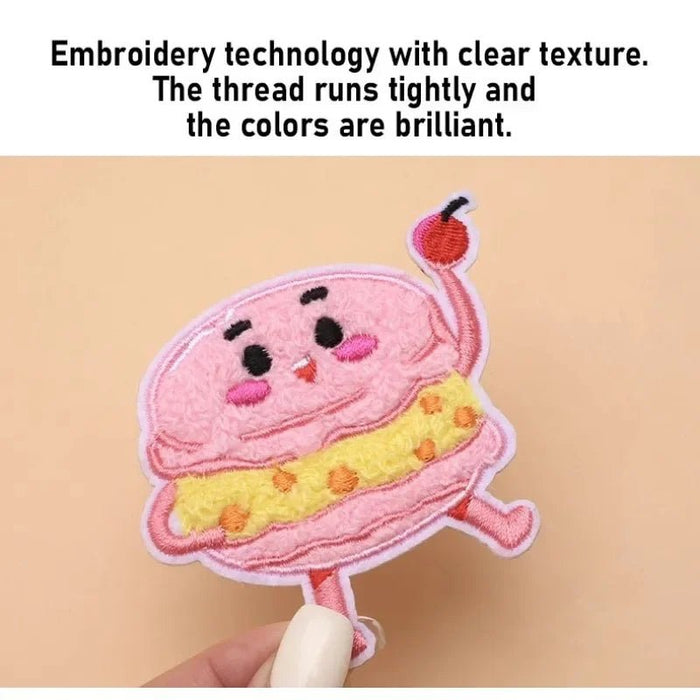 2024 Hot Towel Embroidery Patches DIY Macarone Pizza Donuts Pudding Stickers Self - Adhesive Badge Clothing Bag Fabric Accessories - CLICK TIK