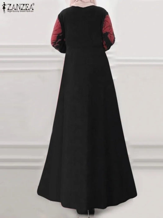 2024 ZANZEA Women Spring Maxi Dress Vintage Long Sleeve Floral Printed Sundress Islamic Cloth Casual Muslim Abaya Hijab Vestido - CLICK TIK