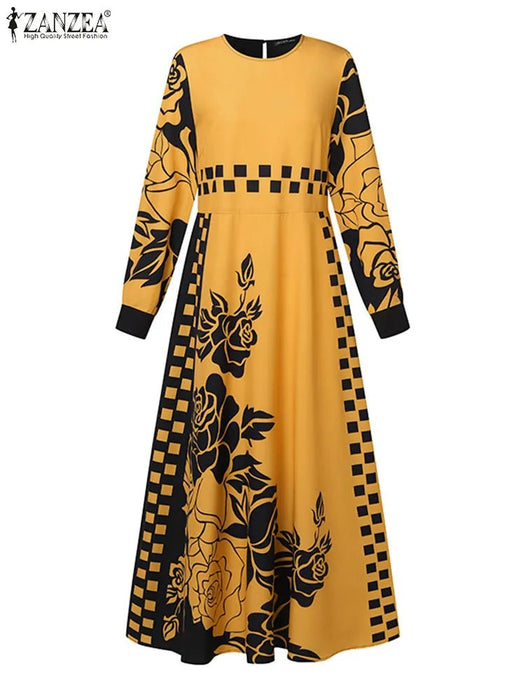 2024 ZANZEA Women Spring Maxi Dress Vintage Long Sleeve Floral Printed Sundress Islamic Cloth Casual Muslim Abaya Hijab Vestido - CLICK TIK