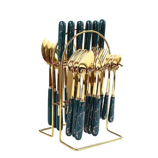 24 pcs cutlery c handle stainless steel knife fork spoon and spoon with shelving gold silver cutlery set dinnerware set - CLICK TIK