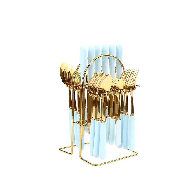 24 pcs cutlery c handle stainless steel knife fork spoon and spoon with shelving gold silver cutlery set dinnerware set - CLICK TIK