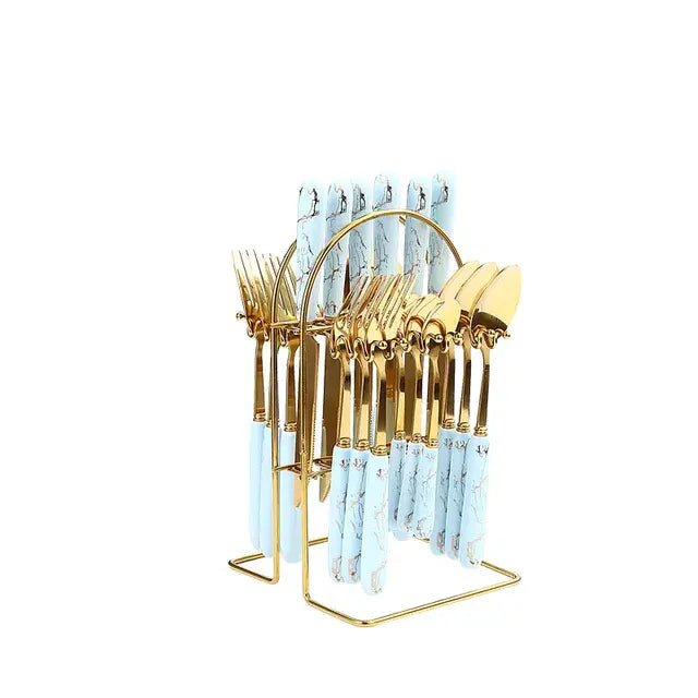 24 pcs cutlery c handle stainless steel knife fork spoon and spoon with shelving gold silver cutlery set dinnerware set - CLICK TIK