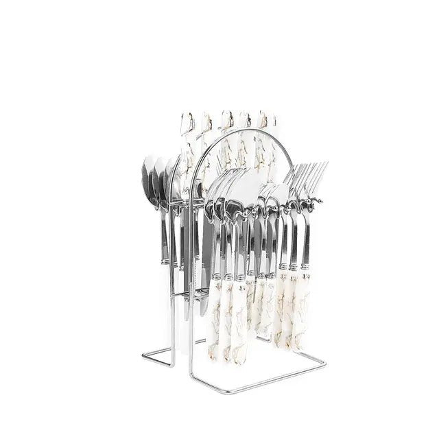 24 pcs cutlery c handle stainless steel knife fork spoon and spoon with shelving gold silver cutlery set dinnerware set - CLICK TIK