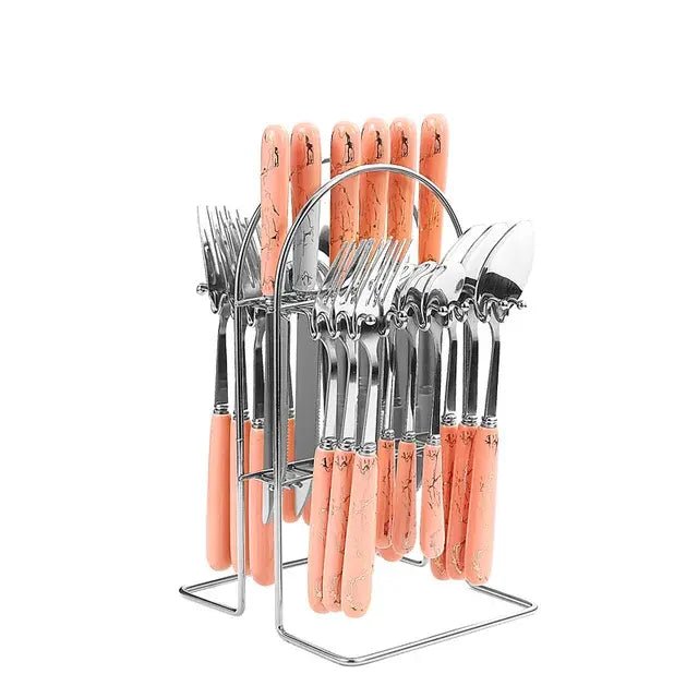 24 pcs cutlery c handle stainless steel knife fork spoon and spoon with shelving gold silver cutlery set dinnerware set - CLICK TIK