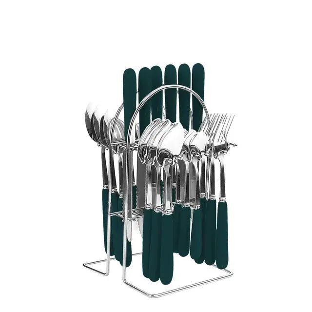24 pcs cutlery c handle stainless steel knife fork spoon and spoon with shelving gold silver cutlery set dinnerware set - CLICK TIK