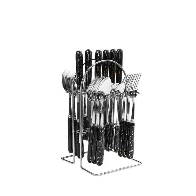 24 pcs cutlery c handle stainless steel knife fork spoon and spoon with shelving gold silver cutlery set dinnerware set - CLICK TIK