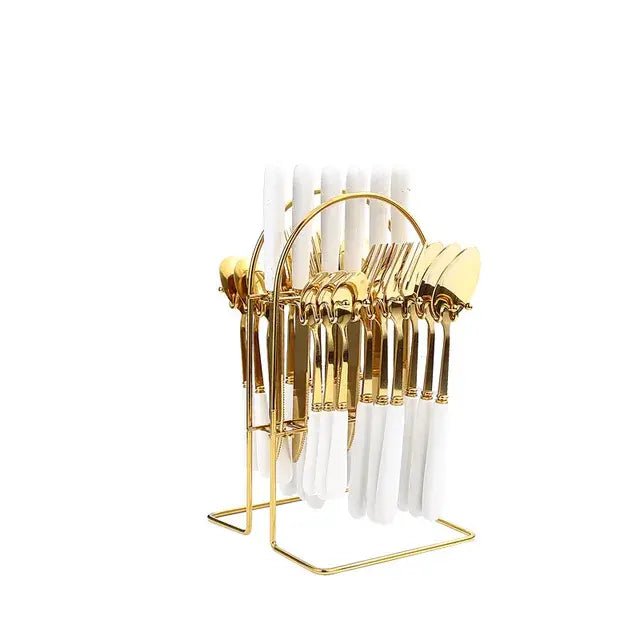 24 pcs cutlery c handle stainless steel knife fork spoon and spoon with shelving gold silver cutlery set dinnerware set - CLICK TIK