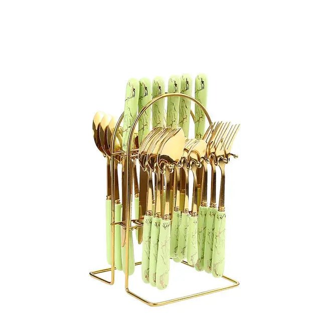 24 pcs cutlery c handle stainless steel knife fork spoon and spoon with shelving gold silver cutlery set dinnerware set - CLICK TIK