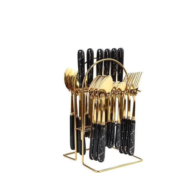 24 pcs cutlery c handle stainless steel knife fork spoon and spoon with shelving gold silver cutlery set dinnerware set - CLICK TIK