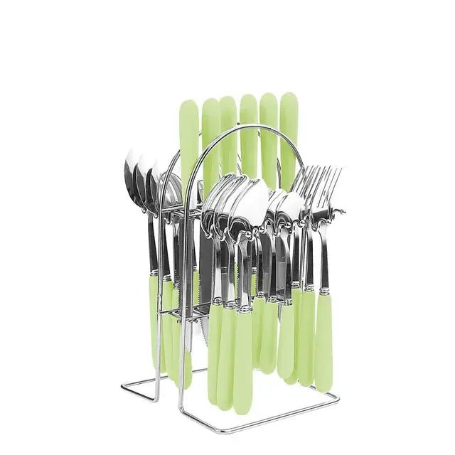 24 pcs cutlery c handle stainless steel knife fork spoon and spoon with shelving gold silver cutlery set dinnerware set - CLICK TIK