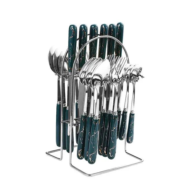 24 pcs cutlery c handle stainless steel knife fork spoon and spoon with shelving gold silver cutlery set dinnerware set - CLICK TIK