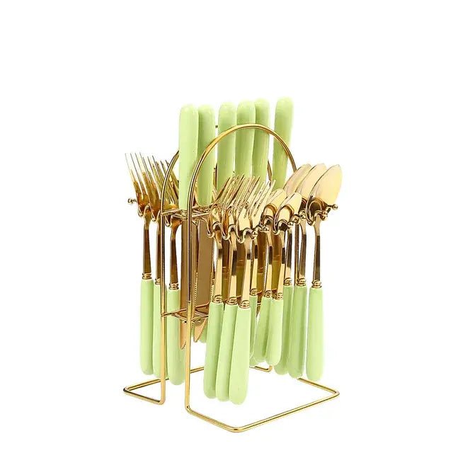 24 pcs cutlery c handle stainless steel knife fork spoon and spoon with shelving gold silver cutlery set dinnerware set - CLICK TIK