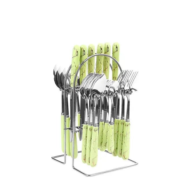 24 pcs cutlery c handle stainless steel knife fork spoon and spoon with shelving gold silver cutlery set dinnerware set - CLICK TIK