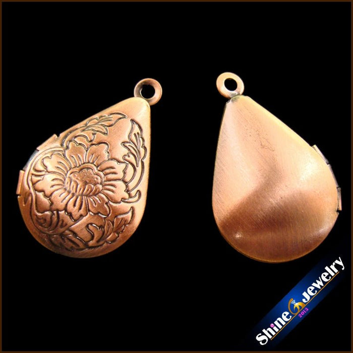 3PCS Wholesale Women / Men Retro Water Drop Brass Flower Picture floating locket charms beads Pendant jewelry Free shipping - CLICK TIK
