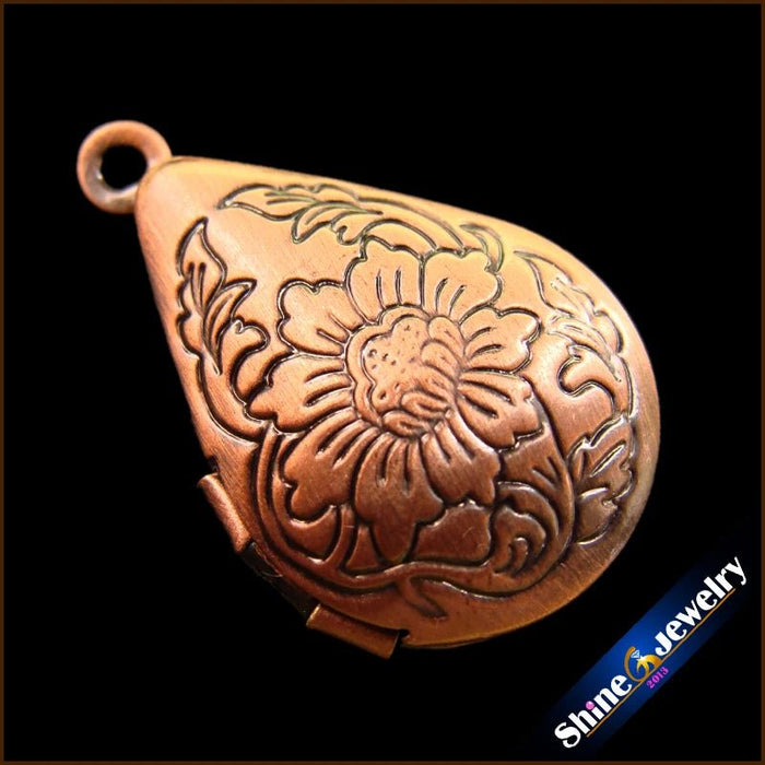 3PCS Wholesale Women / Men Retro Water Drop Brass Flower Picture floating locket charms beads Pendant jewelry Free shipping - CLICK TIK