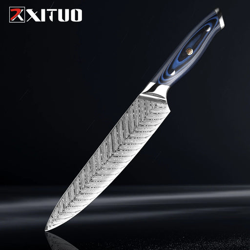 8 - Inch Damascus Chef Knife: AUS10 Stainless Steel, Japanese Santoku Cleaver for Precision Meat Slicing in the Kitchen" - CLICK TIK