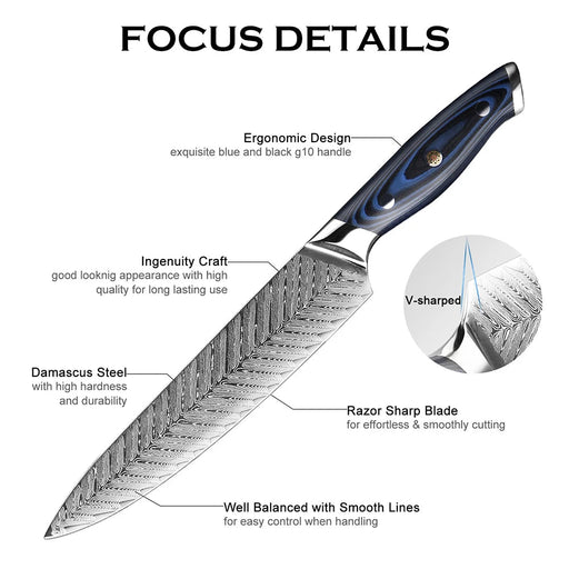 8 - Inch Damascus Chef Knife: AUS10 Stainless Steel, Japanese Santoku Cleaver for Precision Meat Slicing in the Kitchen" - CLICK TIK