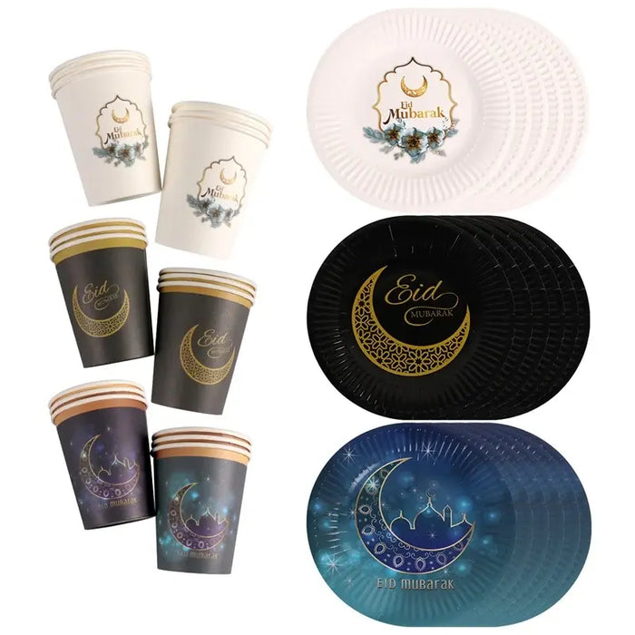 Eid Mubarak Plates Banner Balloon Tableware Ramadan Decoration 2024 Ramadan Kareem Islamic Muslim Party Decor Eid Al Adha Gifts - CLICK TIK