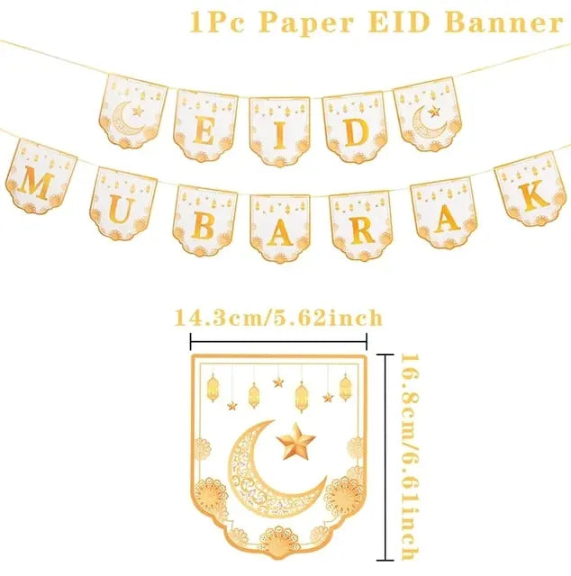 Eid Mubarak Plates Banner Balloon Tableware Ramadan Decoration 2024 Ramadan Kareem Islamic Muslim Party Decor Eid Al Adha Gifts - CLICK TIK