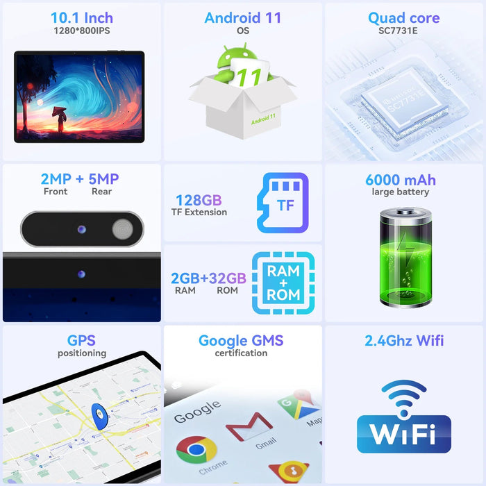 Adreamer LeoPad10 10.1 inch Tablet Android 11 2GB RAM 32GB ROM 1280x800 IPS Quad Core 6000mAh Wifi Bluetooth Type - C Cheap Tablet - CLICK TIK