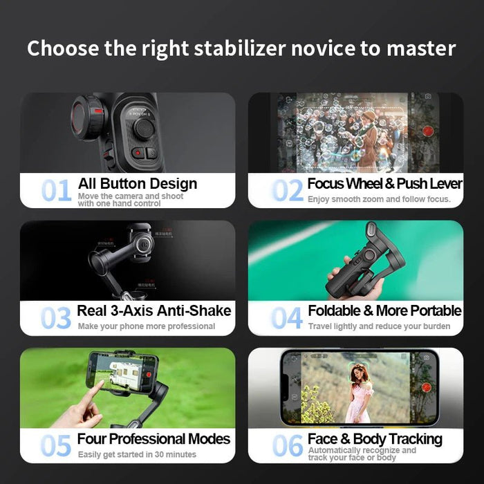 AOCHUAN 3 - Axis Handheld Gimbal Stabilizer for Smartphone with Fill Light for iPhone Android Face Tracking Tiktok Vlog Smart XE - CLICK TIK