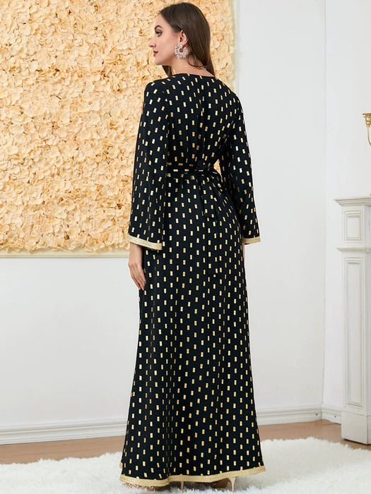 Arab Women's Bronzing Dubai Tourism Dress Fashion Printed Loose Long Sleeves Party Dress Dress - CLICK TIK