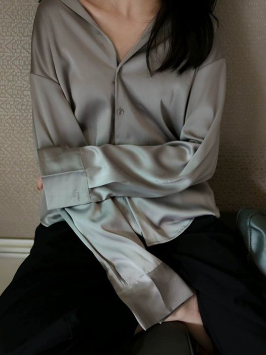 Autumn Silk Professional Cold Style Satin White Shirt - CLICK TIK