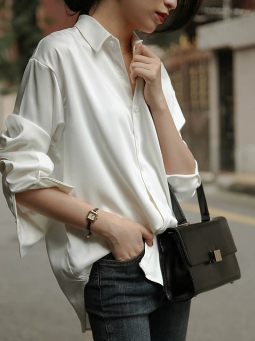 Autumn Silk Professional Cold Style Satin White Shirt - CLICK TIK