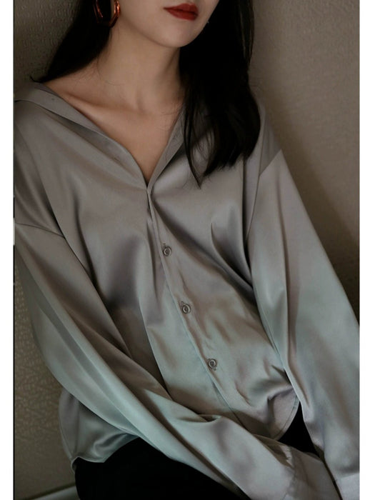 Autumn Silk Professional Cold Style Satin White Shirt - CLICK TIK