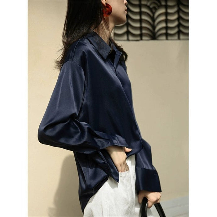Autumn Silk Professional Cold Style Satin White Shirt - CLICK TIK