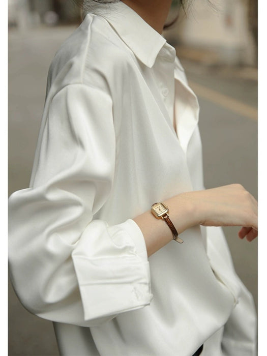Autumn Silk Professional Cold Style Satin White Shirt - CLICK TIK