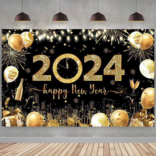 Black Gold New Year Backdrop Banner 2024 - CLICK TIK