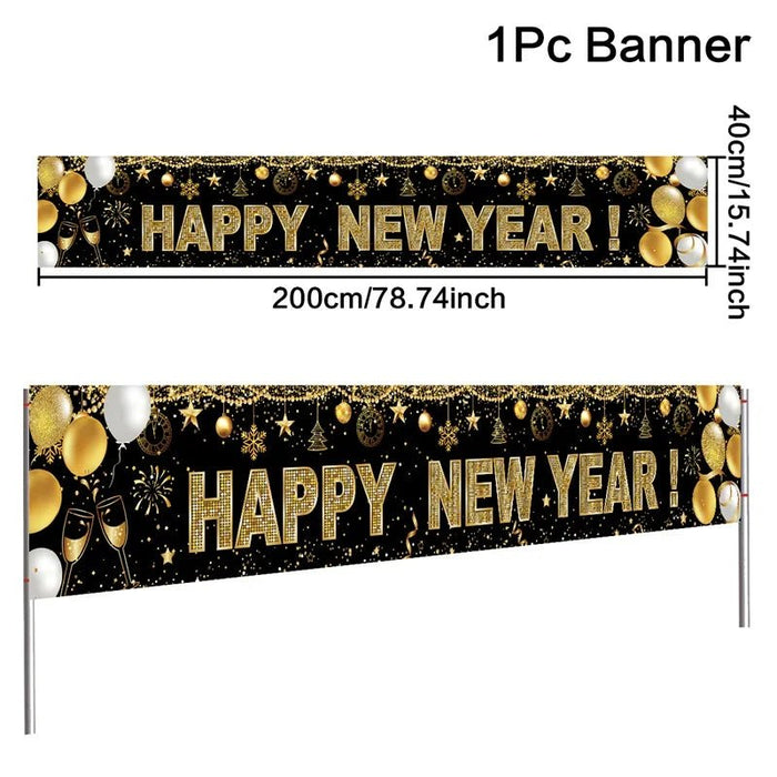 Black Gold New Year Backdrop Banner 2024 - CLICK TIK